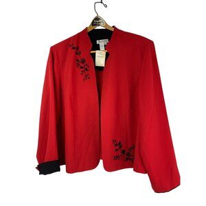 New Coldwater Creek Womens Red Beaded Open Front Jacket Blazer size 24 plus
